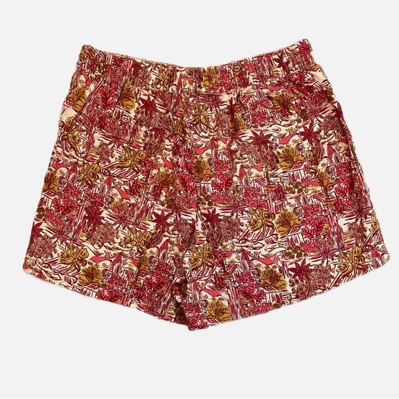 Joie Linen Blend Tropical Floral Shorts Large Red Tan - Picture 2 of 8